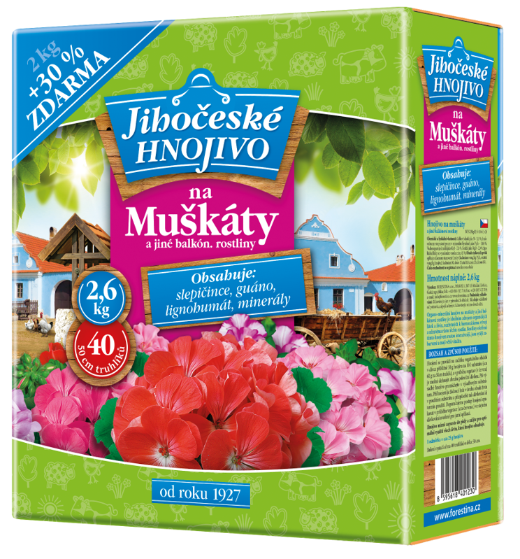 Jihočeské hnojivo na muškáty 2,60kg Jihočeské hnojivo na muškáty 2,60kg